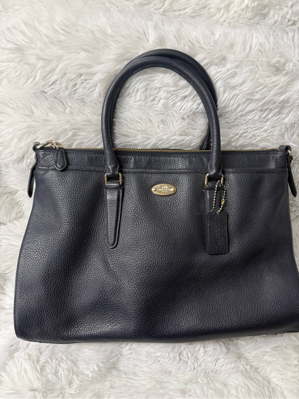 Coach Blue Pebbled Leather Satchel with Gold Hardware